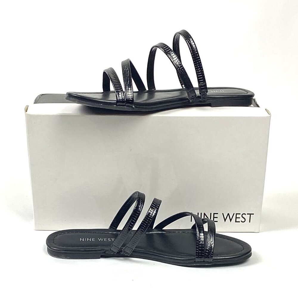 New Nine West Leonna3 Faux Leather Multi- Band Flat Slide Sandal, 7.5